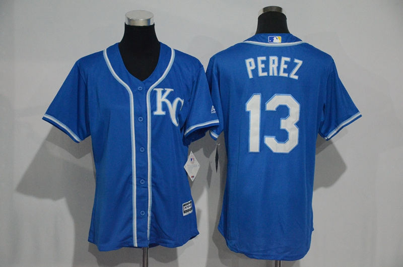 Womens 2017 MLB Kansas City Royals #13 Perez Blue Jerseys->women mlb jersey->Women Jersey